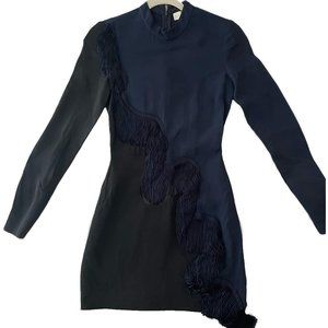 Stella McCartney Alba Fringed Crepe Mini Dress Two tone Blue / Black size